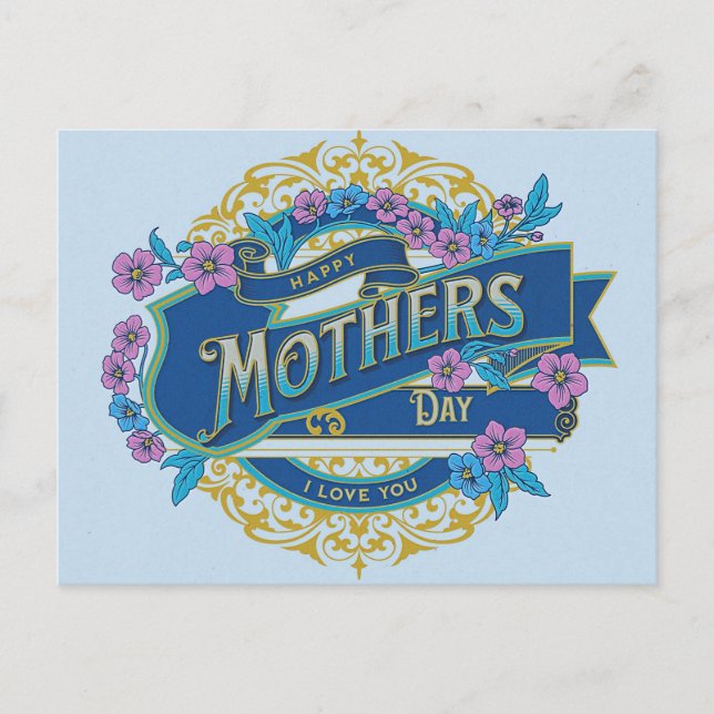 Vintager Muttertag Blaue Blume Postkarte (Vorderseite)