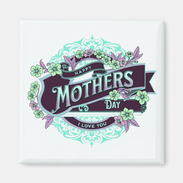 Vintager Muttertag Grün Lila Blüte Magnet (Vorne)