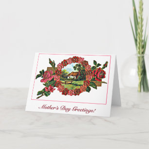 Vintager Muttertag Gruß mit Rose und Zuhause Karte