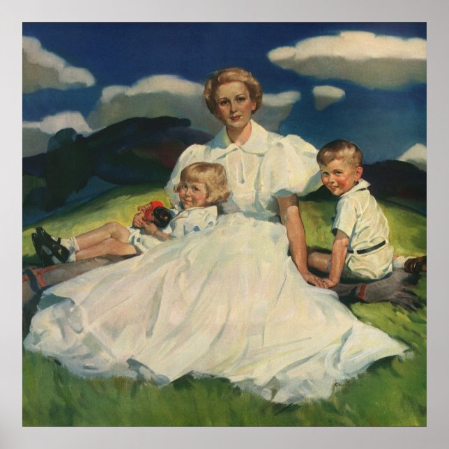 Vintager Muttertag, Mama mit Kindern Poster (Vorne)