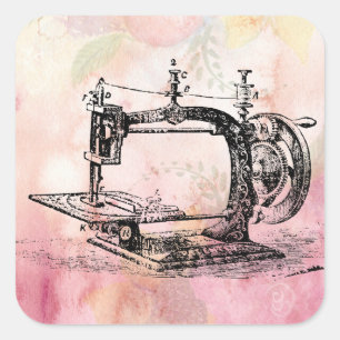Vintager Nähmaschine-quadratischer Aufkleber