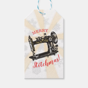 Vintager Nähmaschinenäherin Weihnachtsumbau Geschenkanhänger