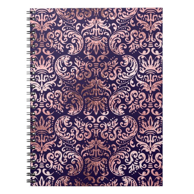 Vintager, nahtloser Damast Rose Goldfolie Notizblock (Vorderseite)