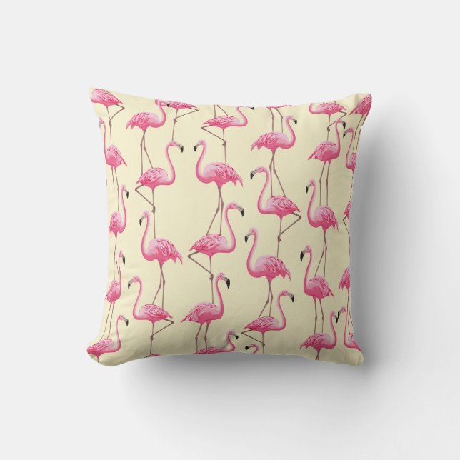Vintager nahtloser grafischer Flamingovogel Kissen (Vorderseite)