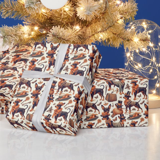 Vintager nahtloser Pinscher Geschenkpapier (Feiertage)
