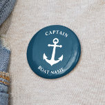 Vintager Name des Schiffskapitäns Blue Button<br><div class="desc">Blue Vintag Nautical Anchor und Ihr Personalisierter Bootsname und die individuell anpassbare Captain Rank Button.</div>