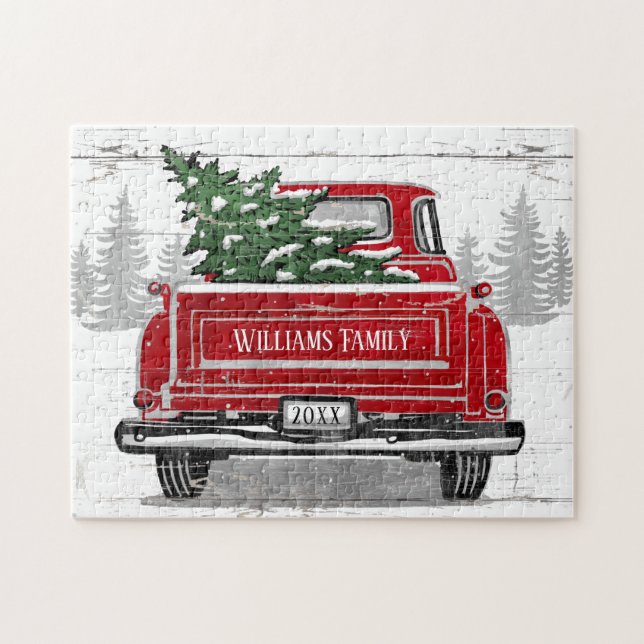 Vintager Name des Weihnachtsbaumes Red Truck Rusti (Horizontal)