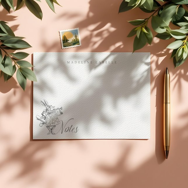 Vintager Name des weißen Kaninchens Mitteilungskarte (White Rabbit Vintage Alice in Wonderland Name Note Card)