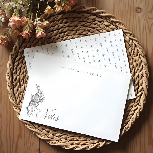Vintager Name des weißen Kaninchens Mitteilungskarte (White Rabbit Vintage Alice in Wonderland Name Note Card)