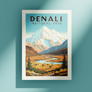 Vintager Nationalpark Denali Postkarte