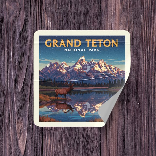 Vintager Nationalpark Grand Teton Quadratischer Aufkleber (Von Creator hochgeladen)