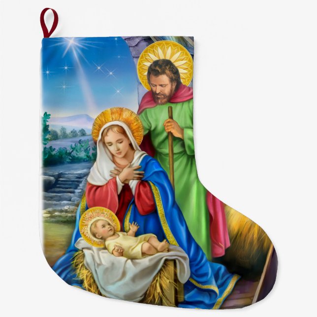 Vintager NativityweihnachtsStrumpf Großer Weihnachtsstrumpf (Vorderseite)