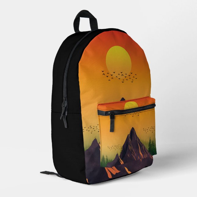 VINTAGER NATURSONNENUNTERGANG BEDRUCKTER RUCKSACK (Rückseitige Ecke links)