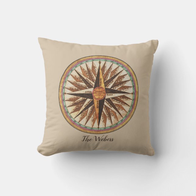 Vintager Nautic Compass Custom Throw Pillow Kissen (Vorderseite)