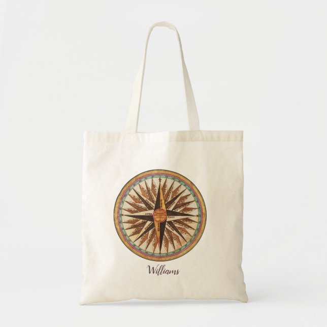 Vintager Nautic Compass Custom Tote Bag Segeln Tragetasche (Vorne)