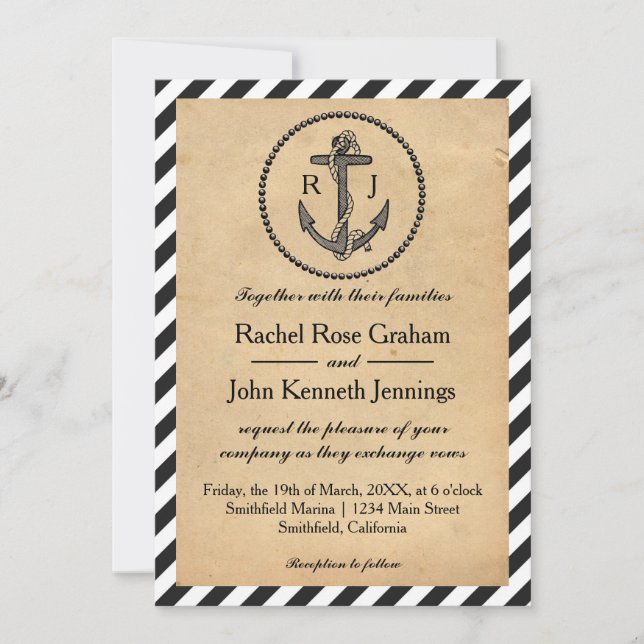 Vintager Nautikanker - Einladung zur Hochzeit (Vorderseite)