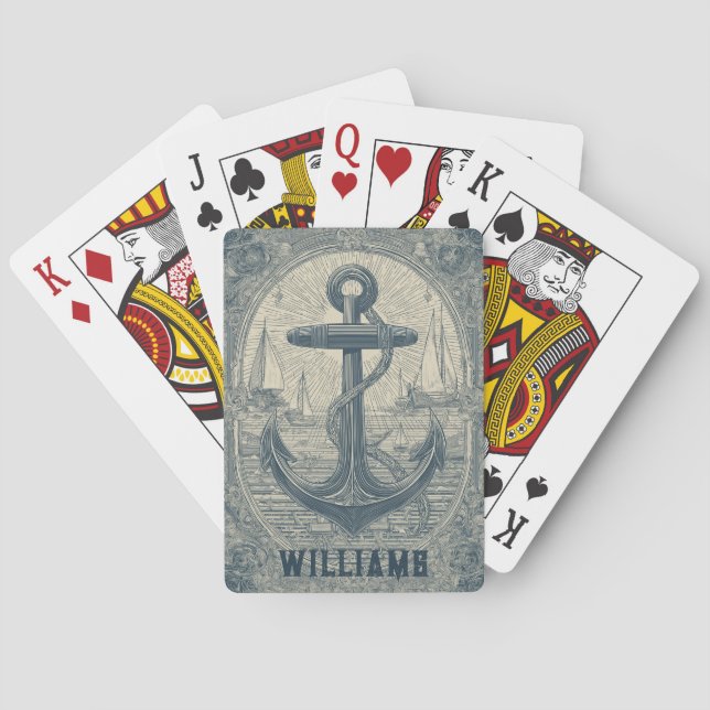 Vintager Nautikanker Personalisiert Spielkarten (Rückseite)