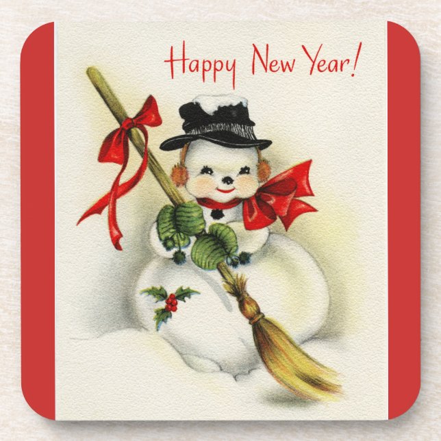 Vintager neues JahrSnowman Getränkeuntersetzer (Vorderseite)