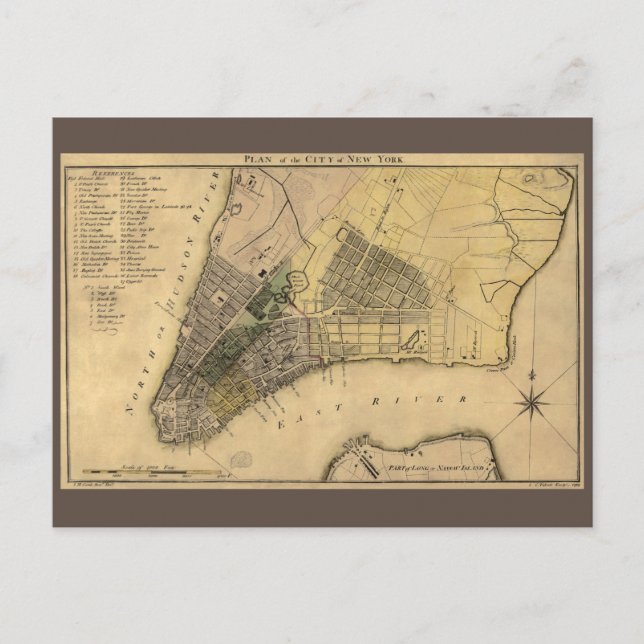 Vintager New Yorker Stadtplan, 1789, wiederhergest Postkarte (Vorderseite)