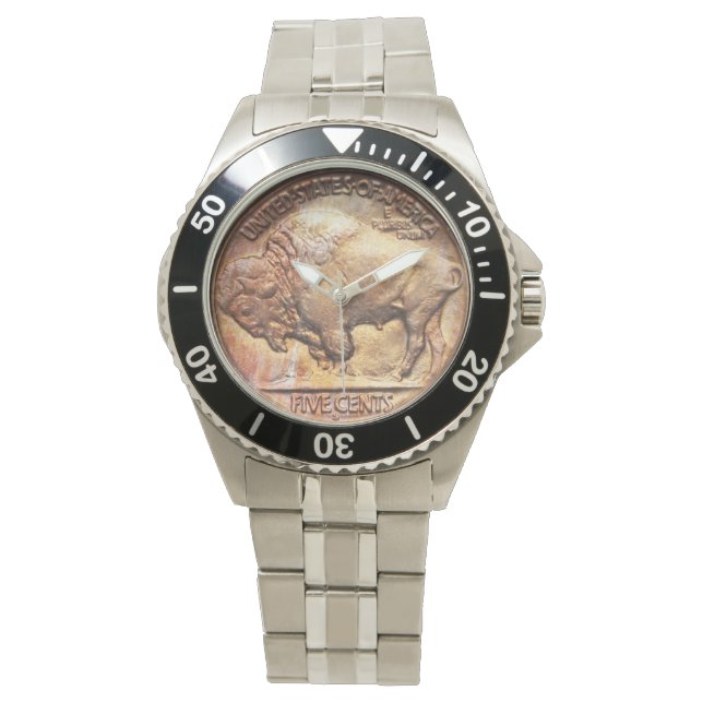 Vintager Nickelmünzsammler-Numismatiker vom Buffal Armbanduhr (Vorderseite)