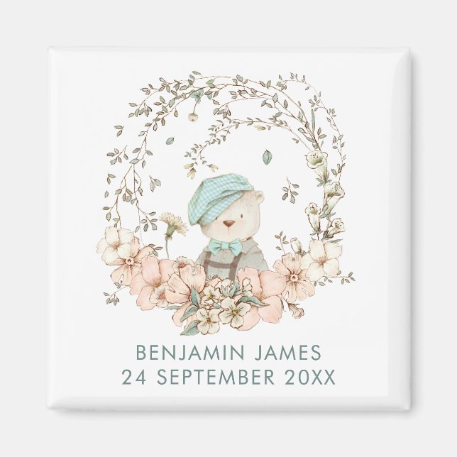 Vintager Niedlicher Bären Name Geburtsdatum Magnet (Vorne)