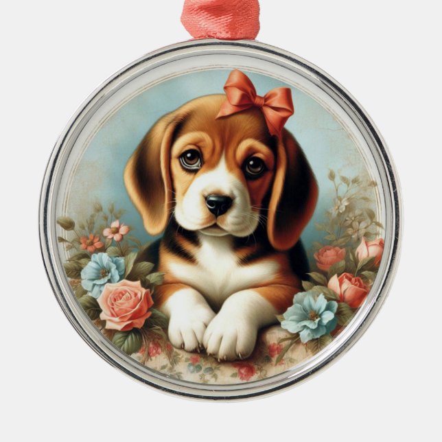 Vintager Niedlicher Beagle Welpe Ornament Aus Metall (Vorne)