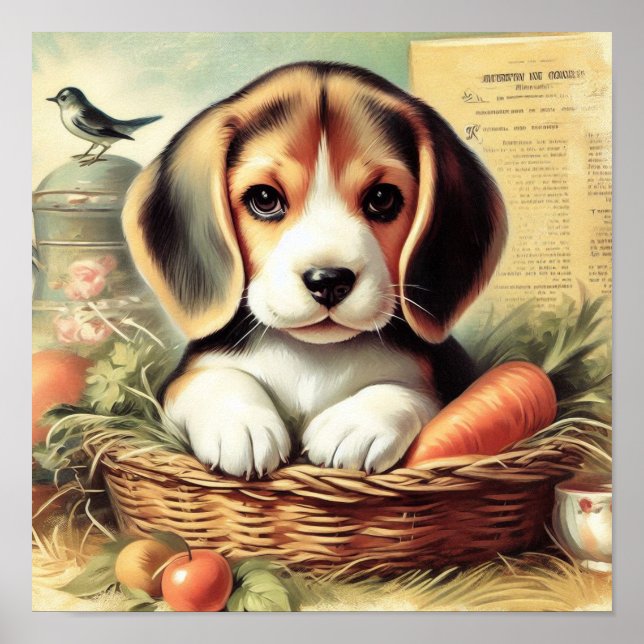 Vintager Niedlicher Beagle Welpe Poster (Vorne)