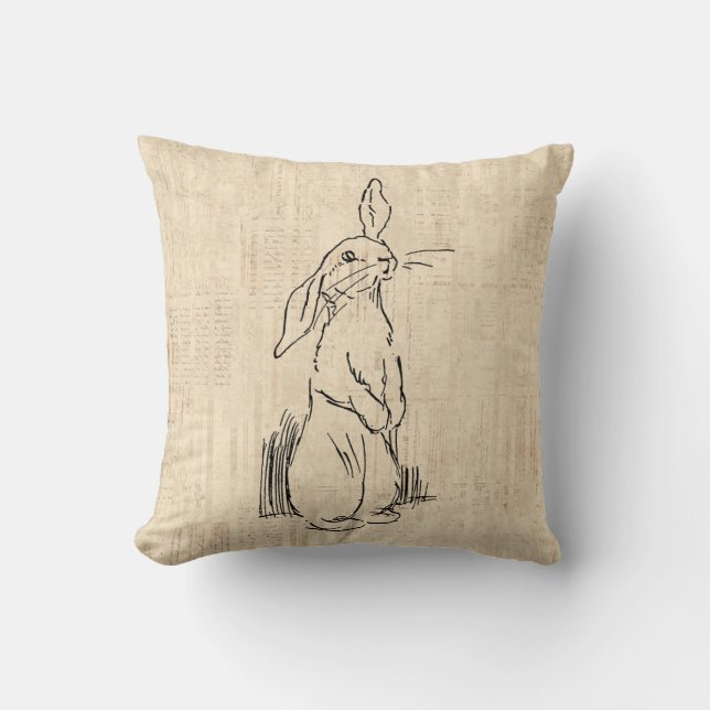 Vintager Niedlicher Bunny Rabbit Kunstschreiber Hi Kissen (Vorderseite)