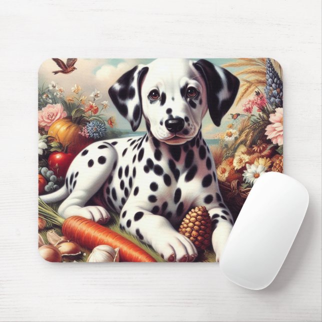 Vintager Niedlicher Dalmatiner Malerei Mousepad (Mit Mouse)