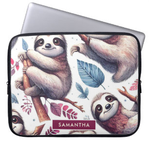 Vintager Niedlicher Faultier Nahtlose Wasserfarbe Laptopschutzhülle