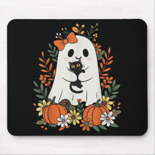 Vintager Niedlicher Geist mit schwarzer Katze und Mousepad