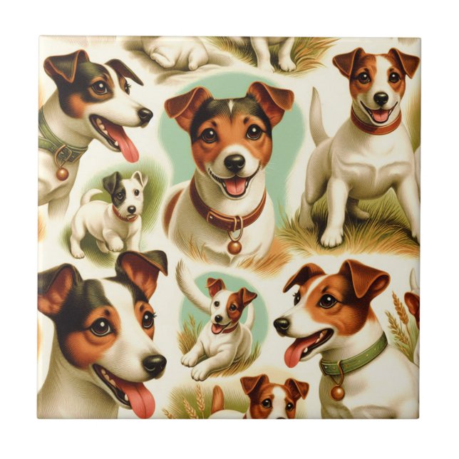 Vintager Niedlicher Jack Russell Terrier Fliese (Vorderseite)