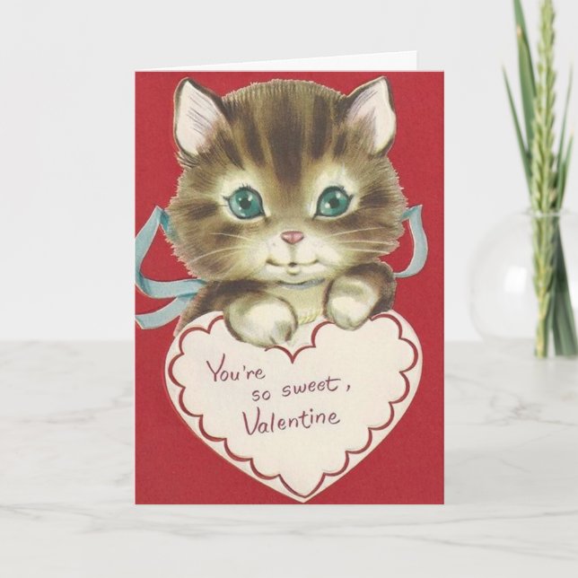 Vintager Niedlicher Kitten Valentinstag Karte (Vorderseite)