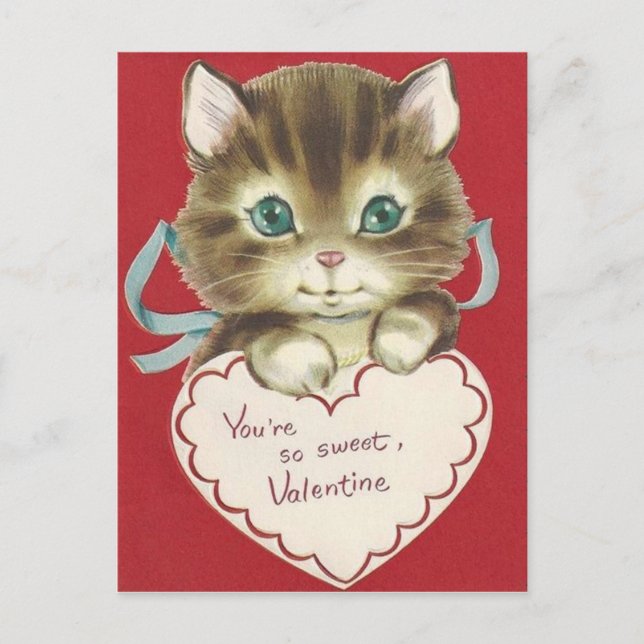 Vintager Niedlicher Kitten Valentinstag Postkarte (Vorderseite)
