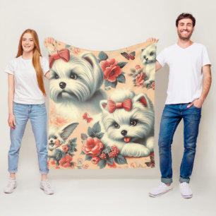 Vintager Niedlicher maltesischer Hund Fleecedecke