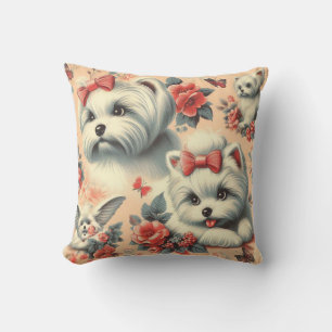 Vintager Niedlicher maltesischer Hund Kissen