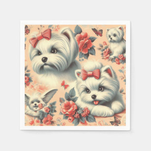 Vintager Niedlicher maltesischer Hund Serviette