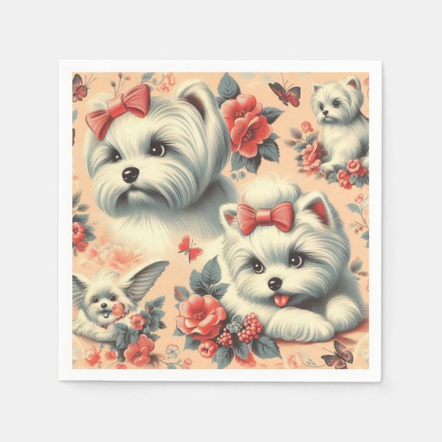 Vintager Niedlicher maltesischer Hund Serviette (Vorderseite)