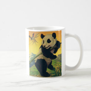 Vintager Niedlicher Panda-Bär, der Bambus isst, wi Kaffeetasse