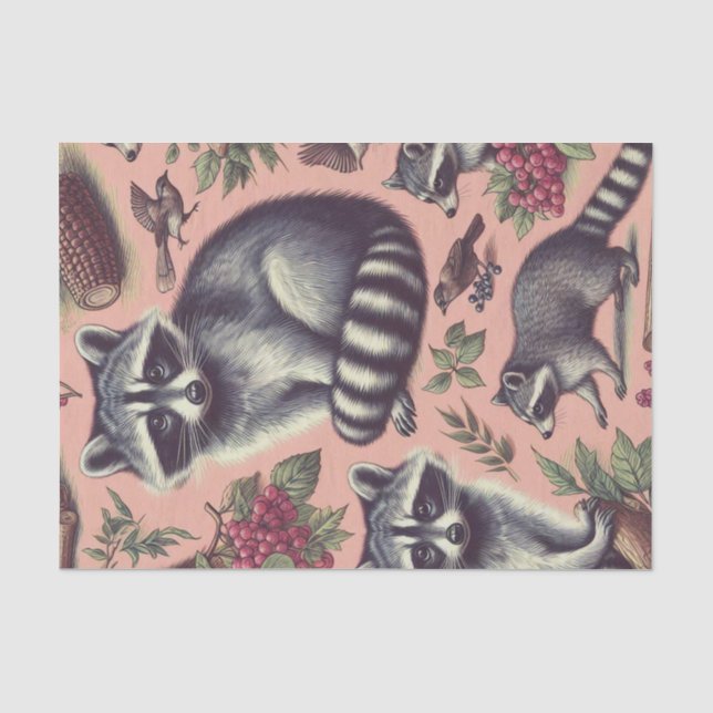 Vintager Niedlicher Racoon Seidenpapier (Vorderseite)