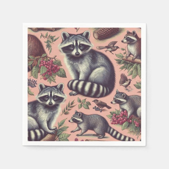 Vintager Niedlicher Racoon Serviette (Vorderseite)