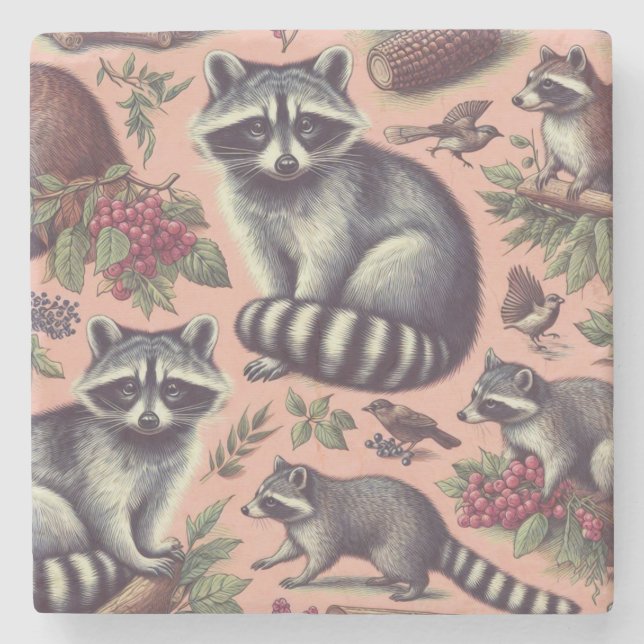 Vintager Niedlicher Racoon Steinuntersetzer (Vorderseite)