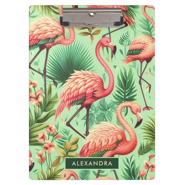 Vintager Niedlicher Rosa Flamingos Klemmbrett (Vorderseite)