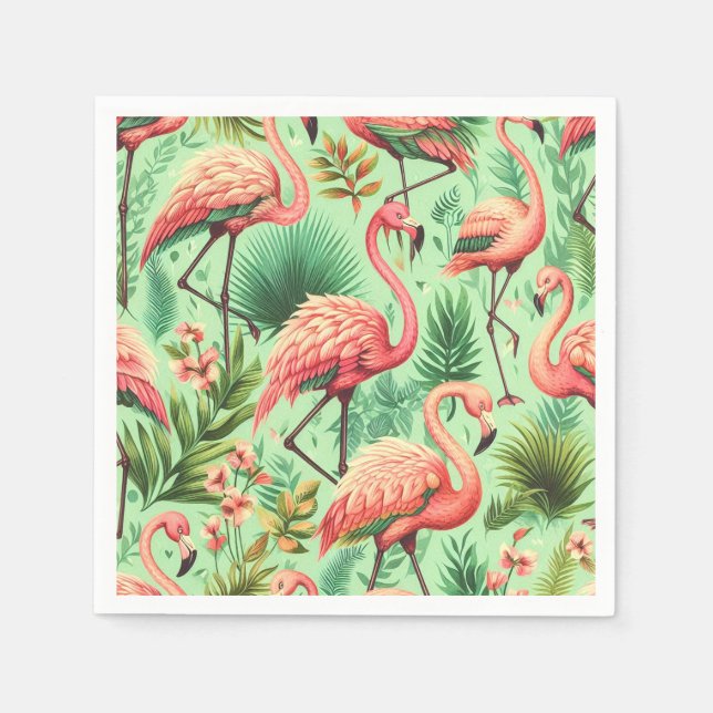 Vintager Niedlicher Rosa Flamingos Serviette (Vorderseite)