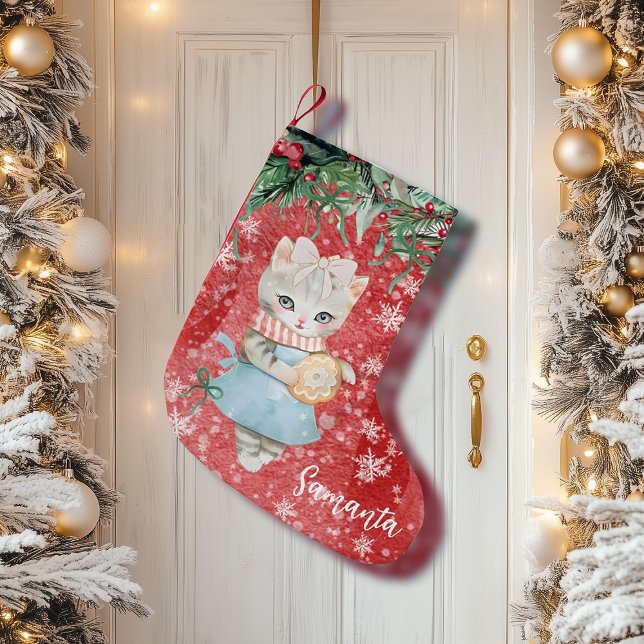 Vintager niedlicher Strumpf Kleiner Weihnachtsstrumpf (christmas stockings personalized,design your own stocking,vintage christmas stocking,cat cookies sto)
