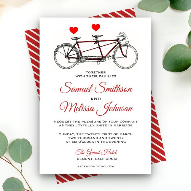 Vintager Niedlicher Tandem-Bicycle Hochzeitsempfan Einladung (Von Creator hochgeladen)