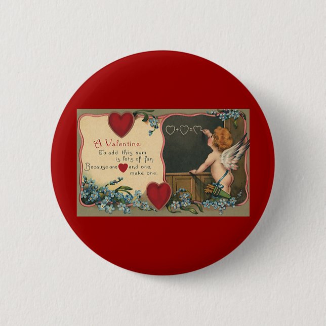 Vintager Niedlicher Valentinstag, Cherub-Lehrer Button (Vorderseite)