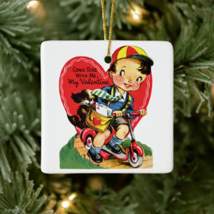 Vintager Niedlicher Valentinstag, Junge auf einem  Keramikornament