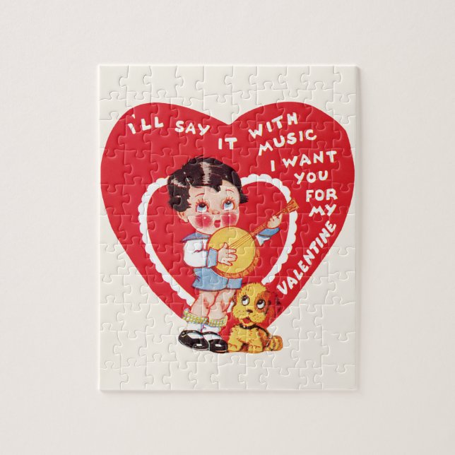 Vintager Niedlicher Valentinstag, Kindermusik Banj (Vertikal)