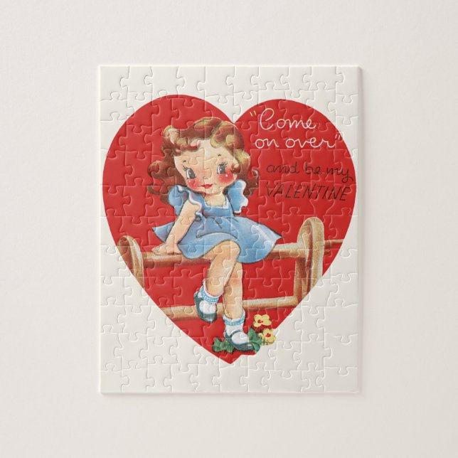 Vintager Niedlicher Valentinstag, Mädchen auf eine (Vertikal)